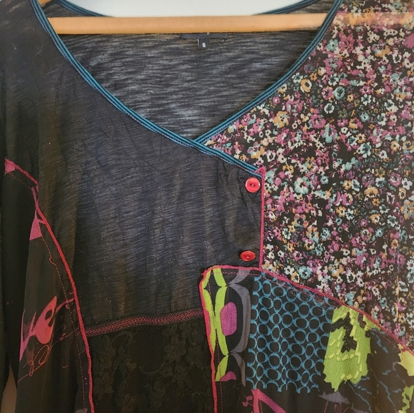Me Paris Tunic Top Mesh Floral 3/4 Sleeve Artsy Avante Garde French Size 5 Boho - Picture 2 of 12